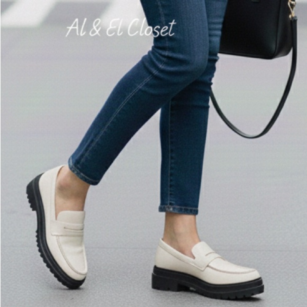 Quince Italian Leather Lug Sole Loafers Bone Ivory Platform Shoes Size 8.5 NWB - Picture 3 of 10